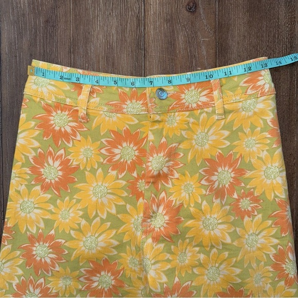 Zara Wide Leg Jeans High Rise Marine daisy Floral 70s Yellow - Picture 5 of 12